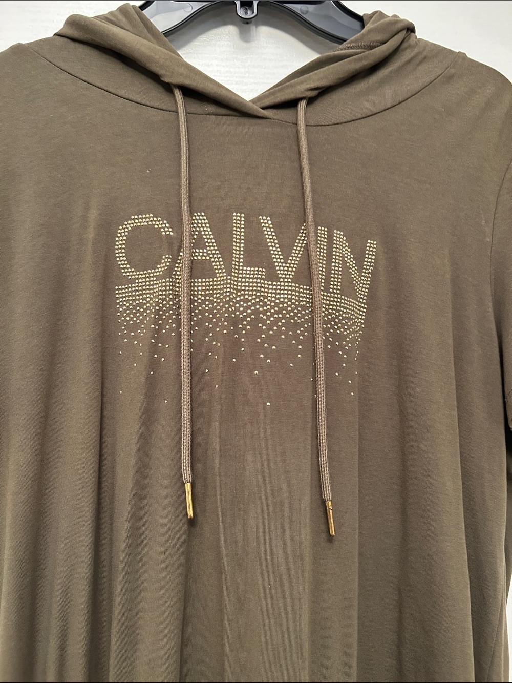 Calvin Klein Olive Rhinestone Logo Hoodie dress
